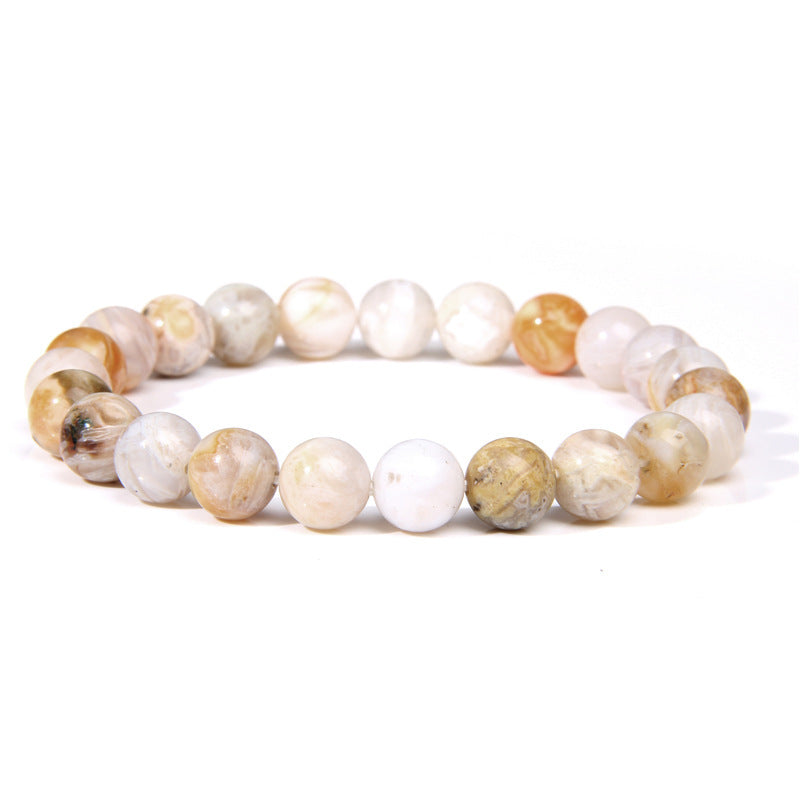 Women's Single Loop Bracelet Elastic Cord Jewelry Bamboo Leaf Agate Bracelet Natural Stone Bracelet