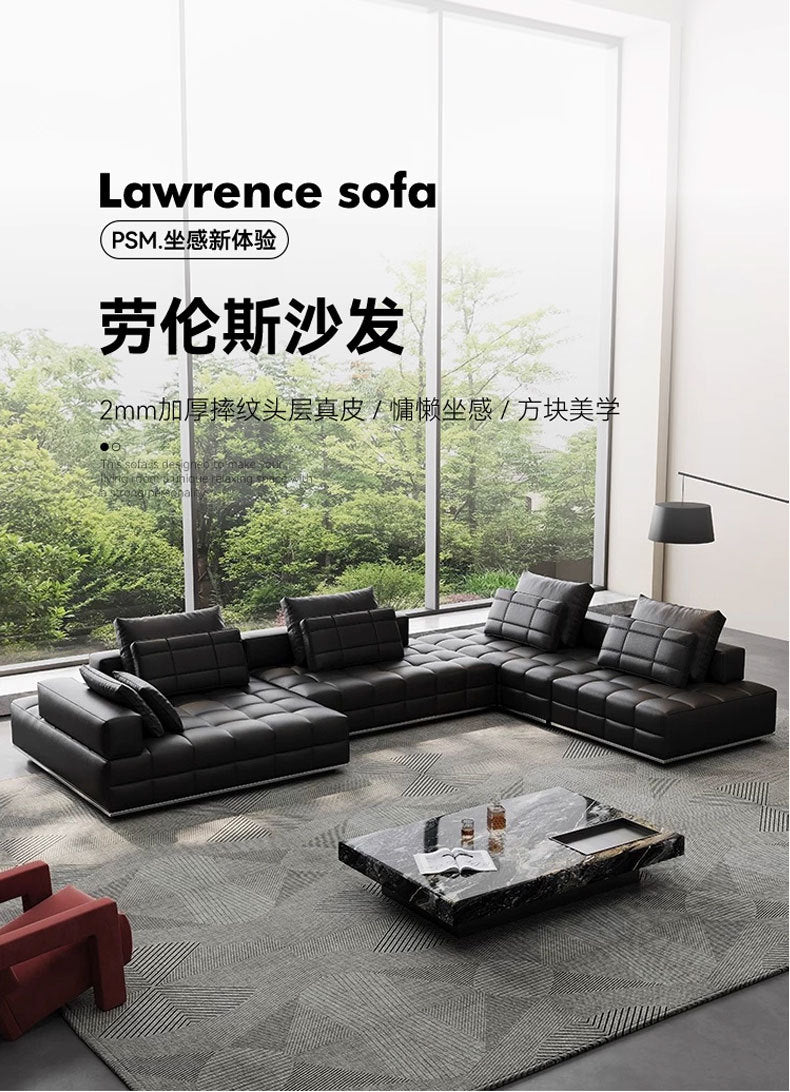 Lawrence Genuine Leather Sofa Italian Minimalist Style for Small and Large Apartments, Villas, and Clients, Corner Sofa, Modern Straight Row Leather Sofa Shipping and tax not included