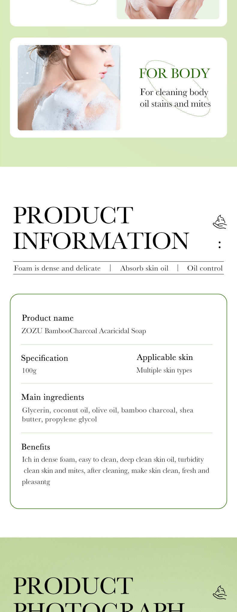 Bamboo Charcoal Soap100g ZOZU Cleansing, bathing, moisturizing essential oil soap  foreign trade wholesale