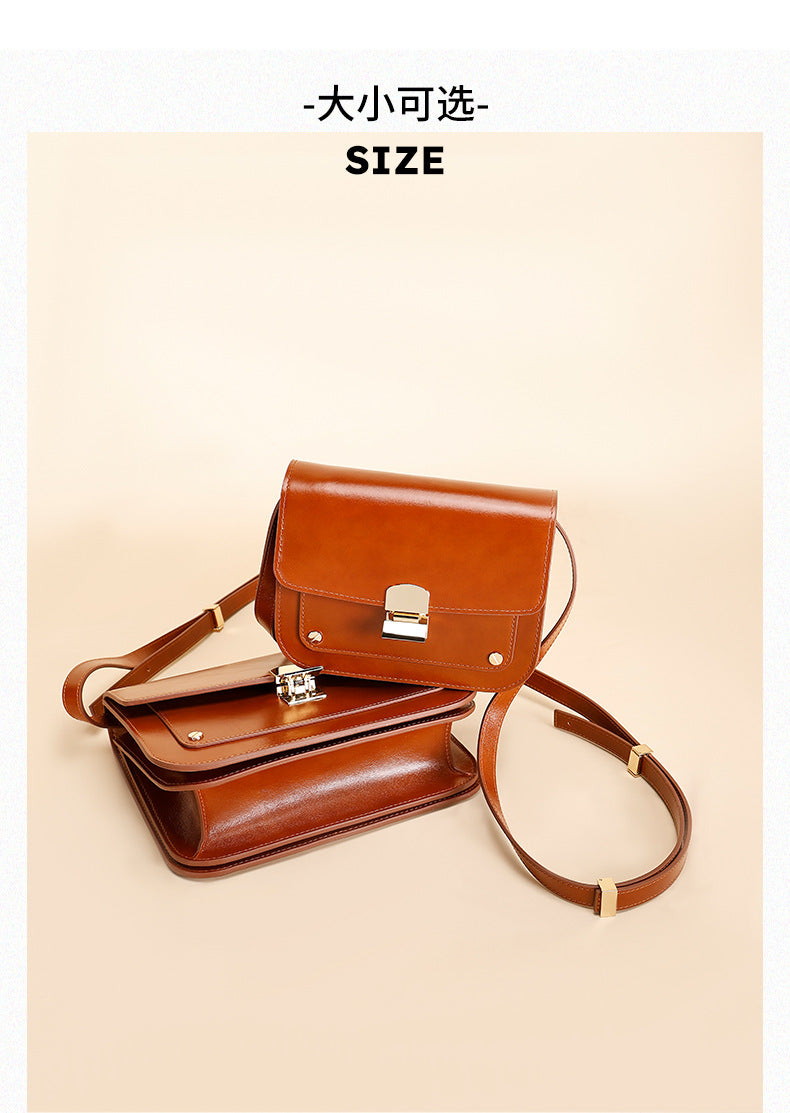 Melard Style Design Top Layer Cowhide Tofu Single Handle Bag Fashion Women's Bag Single Shoulder Crossbody Bag Niche Small Square Bag