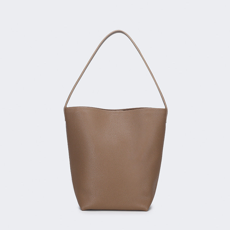 Autumn and Winter Niche row Bucket Bag Top Layer Cowhide Single Shoulder Bag Large Capacity Tote Bag for Women Commuting