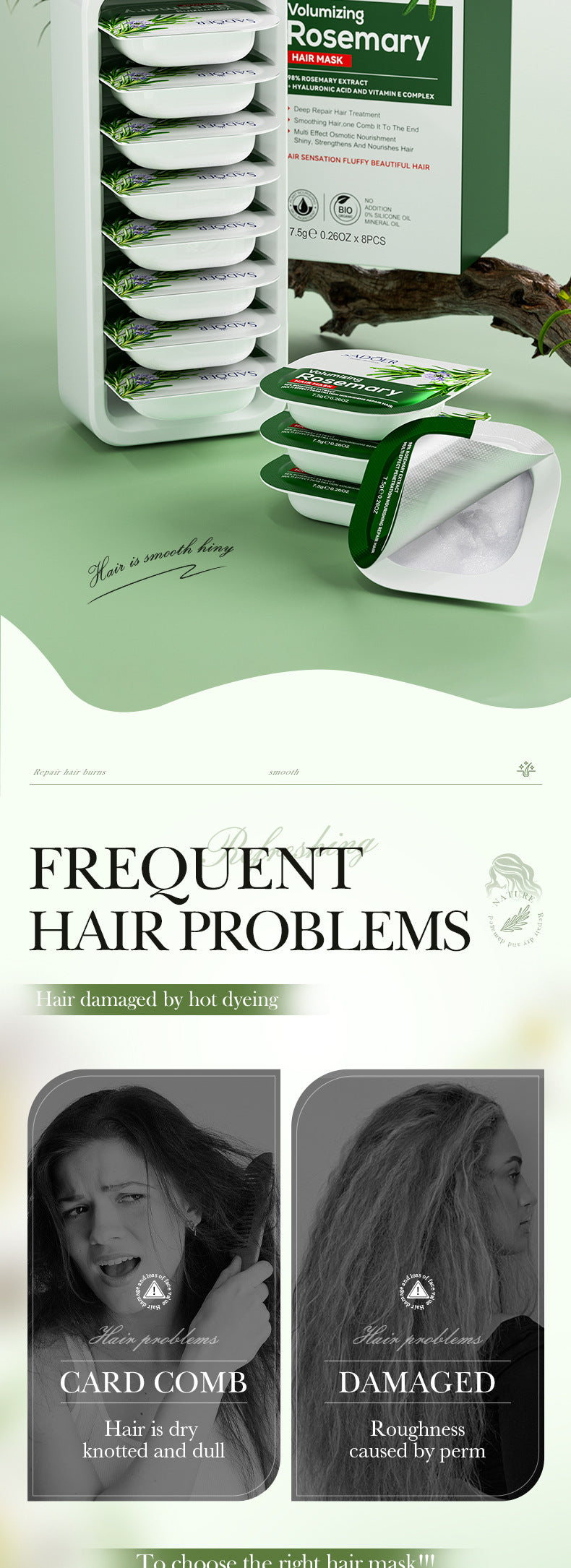 Full English Rosemary Hair Mask SADOER Little Pudding Frizz and Split Ends Smoothing Conditioner Wholesale