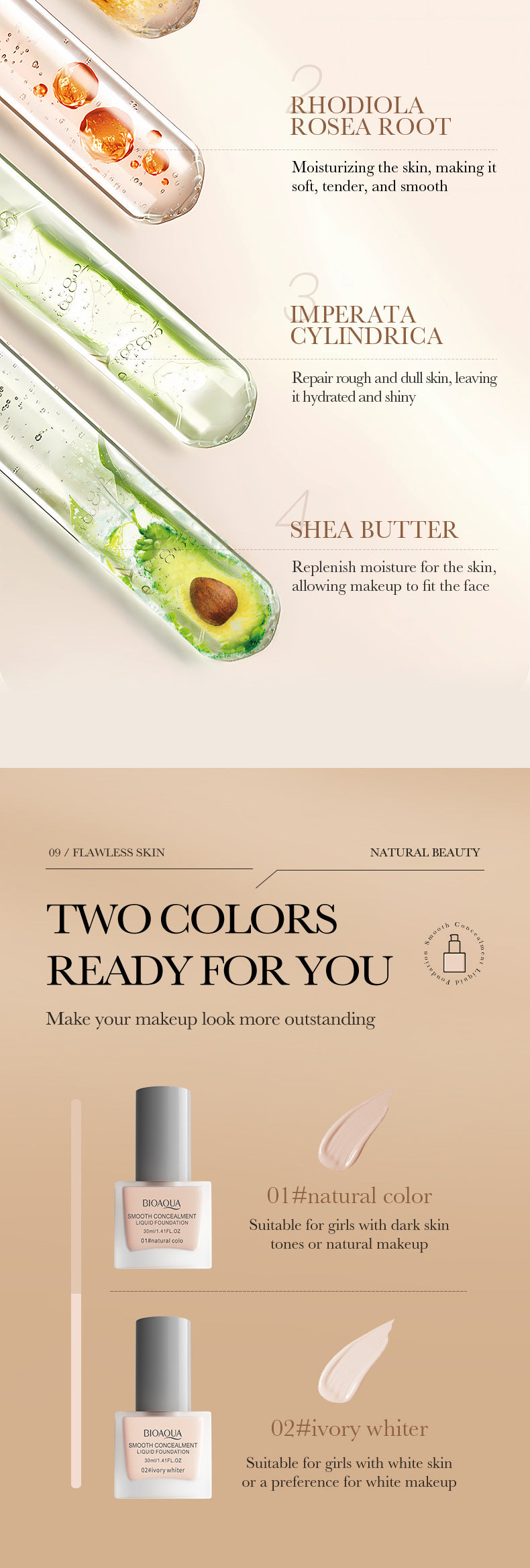 Makeup BIOAOUA Concealer Foundation Liquid Contour Lightweight Breathable Non-Cakey Cross-Border Wholesale