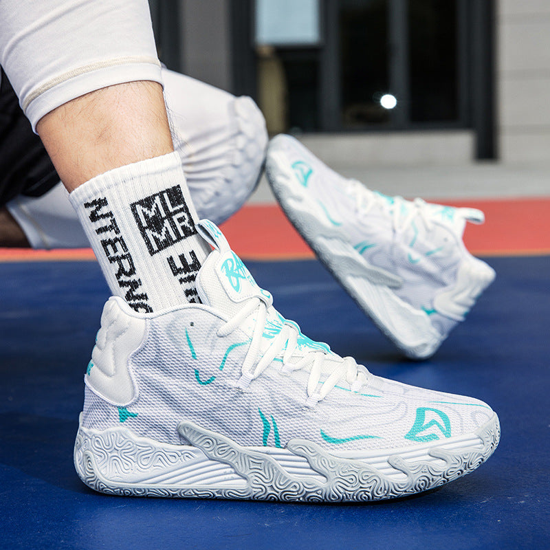 New Mid-Calf Professional Basketball Shoes Outdoor Practical Breathable Couple Shoes Thick Sole Non-Slip Unisex Shock Absorption Sports Shoes