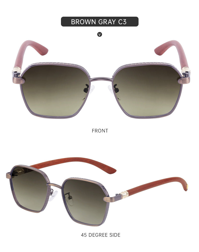 Vintage Imitation Wood Grain Temple Men's Sunglasses Outdoor Driving Square Frame Sunglasses Wholesale shades