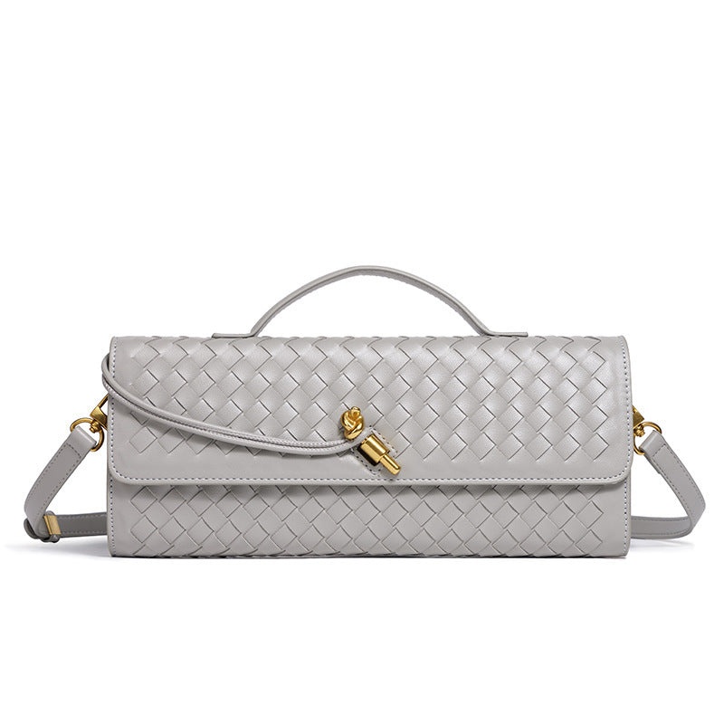 European and American Niche Woven Single Shoulder Baguette Bag Fashion Horizontal Clutch Bag Organ Lady Crossbody Bag Long Bag