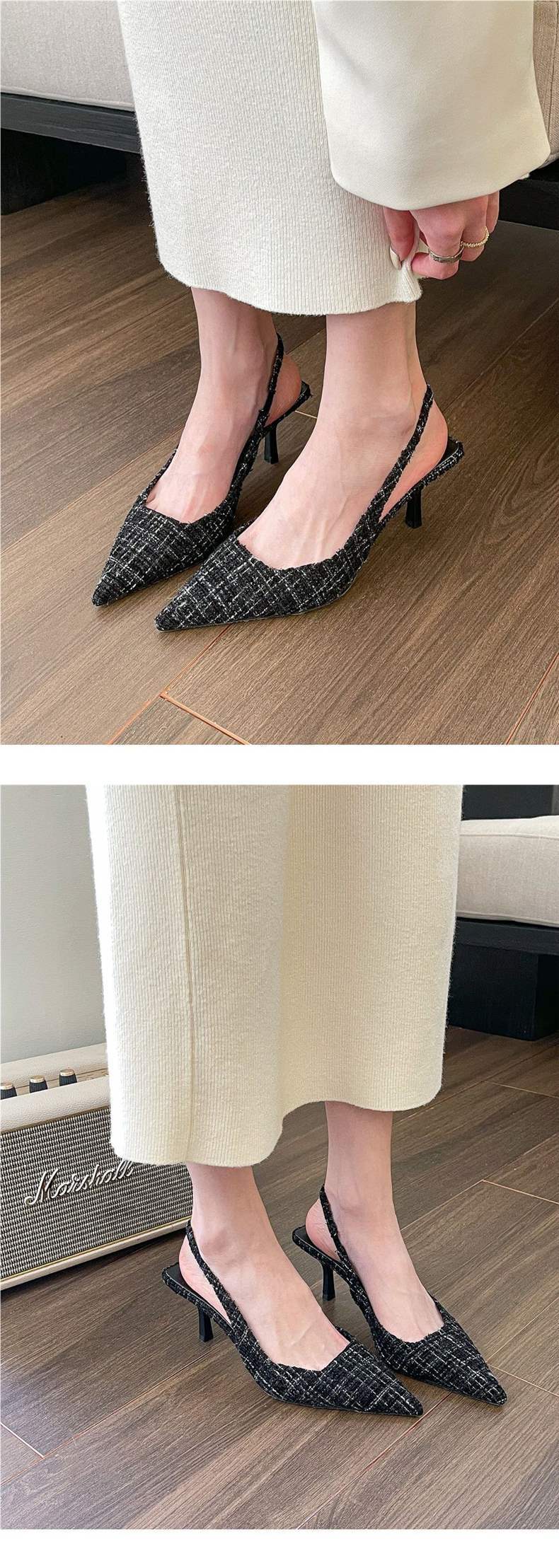 Chanel-inspired Sea Salt Blue Pointed High Heel Sandals2025New Women's Shoes with Open Back and Half Closed Toe Fashion Single Shoes