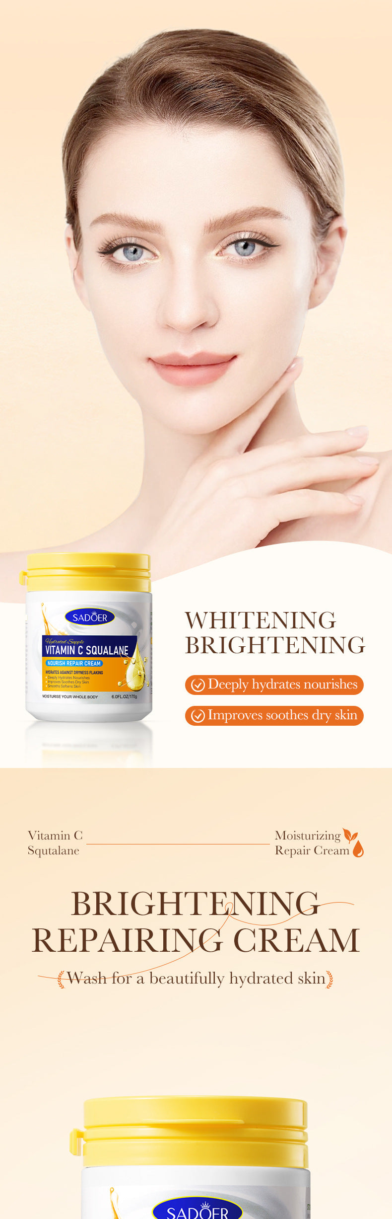 Repair cream170g SADOER Vaseline Vitamin C Hydrating and Moisturizing Face Cream Cross-Border Wholesale