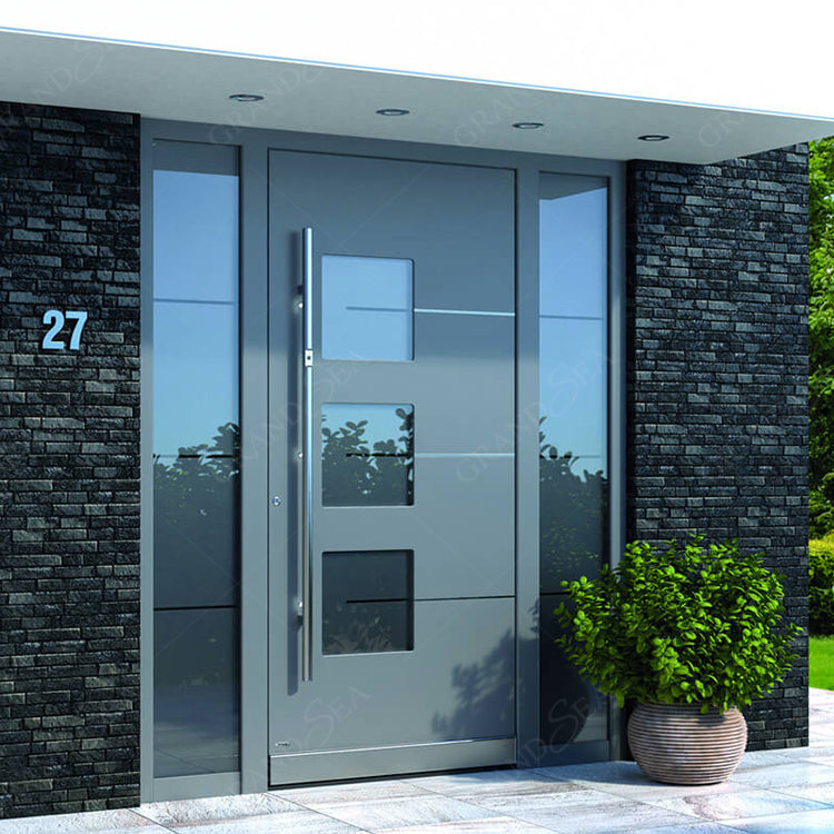 USA Style Exterior Modern High Glossy Black Solid Metal Front Aluminum Stainless Steel Pivot Entry Doors Price