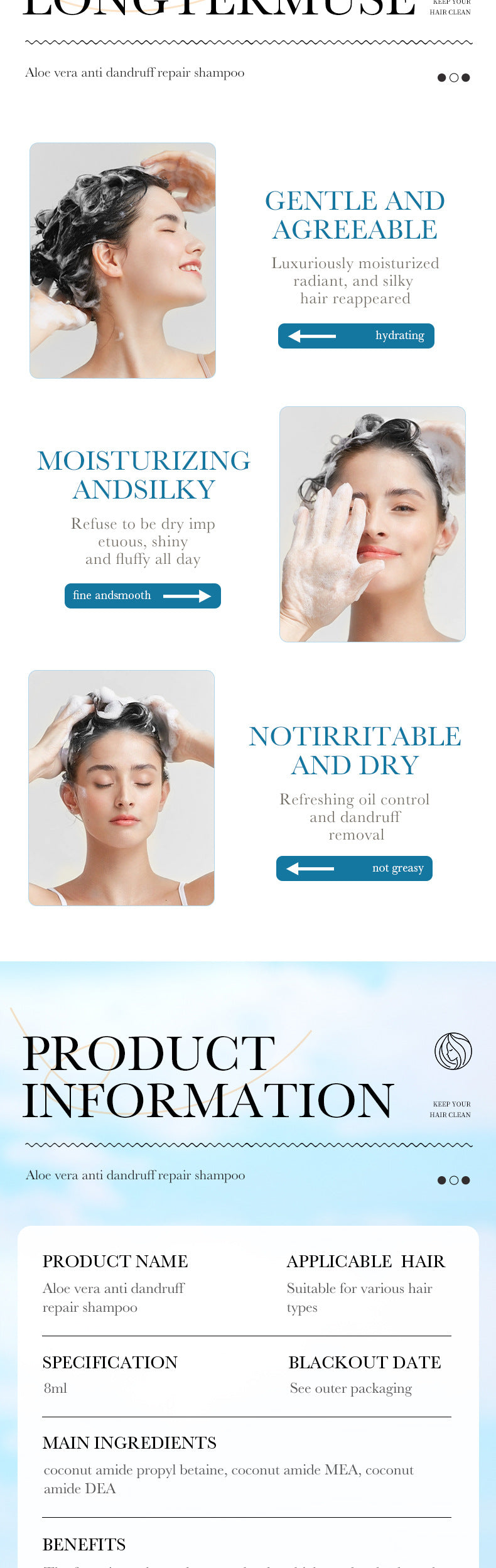 Aloe Vera Shampoo SADOER Smooth and Refreshing Portable Shampoo Sachets Cross-Border Wholesale