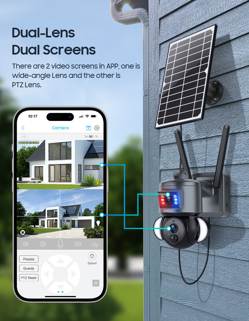 Outdoor Courtyard Binoculars4G Solar Powered Surveillance Camera 600Wan Remote Wireless Full Color Low Power Consumption Bullet Camera