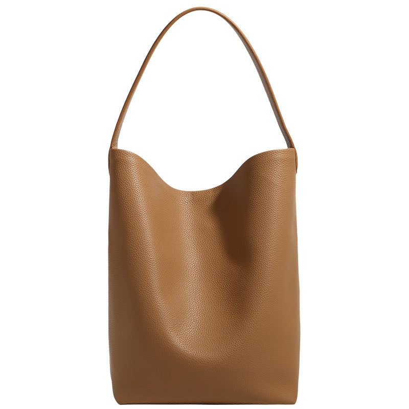Women's Genuine Leather Underarm Bag Large Capacity Tote Bag Top Layer Cowhide Commuter High-End Feel Single Shoulder Bucket Bag
