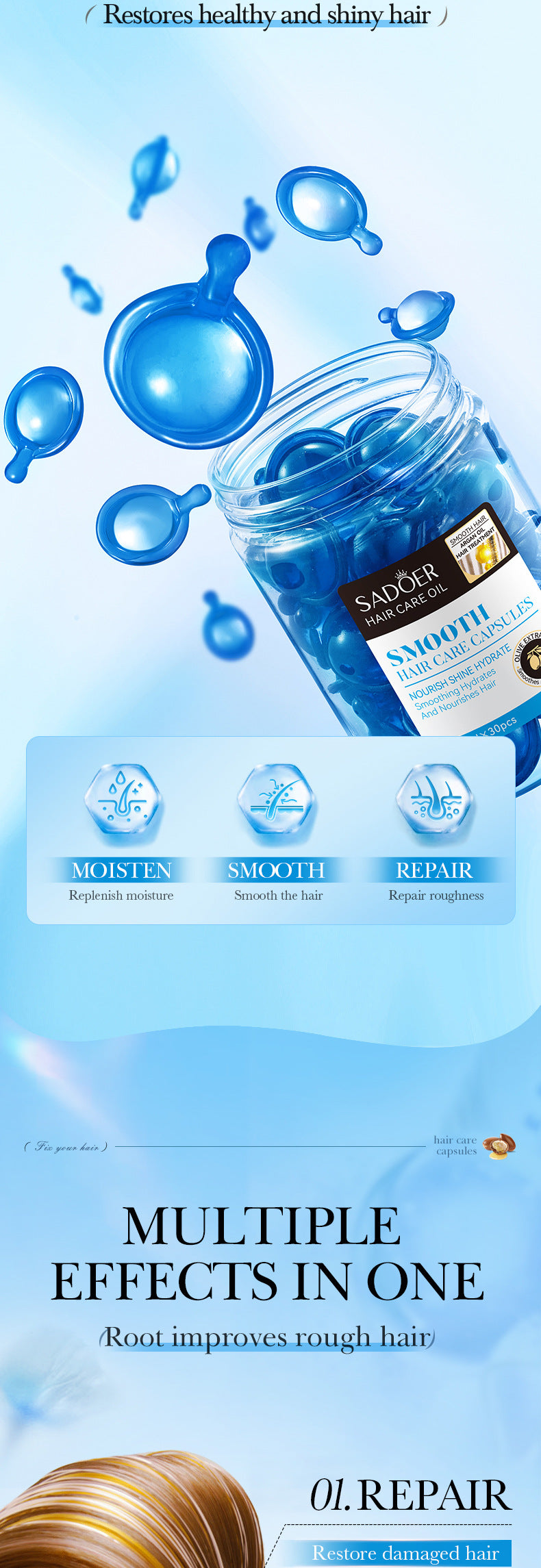 Full English Nut Oil Hair Care Capsules SADOER Improve Frizz Essential Oil Capsule Conditioner  Wholesale