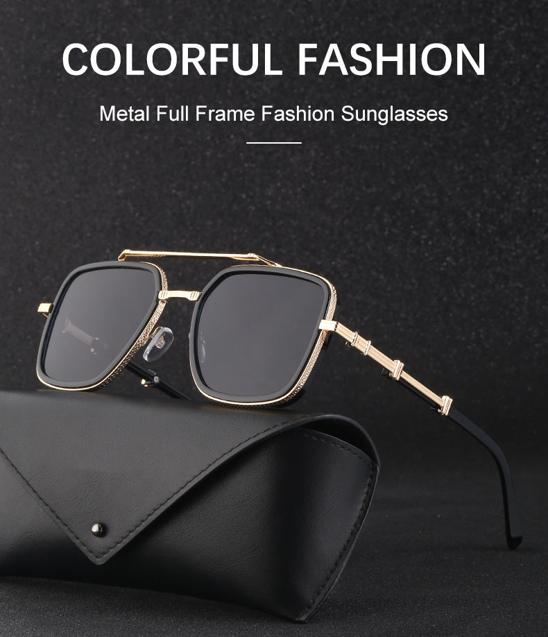 Vintage Double Bridge Square Frame Men's Sunglasses Outdoor Hiking Trendy Sunglasses Sun Protection Glasses Wholesale shades