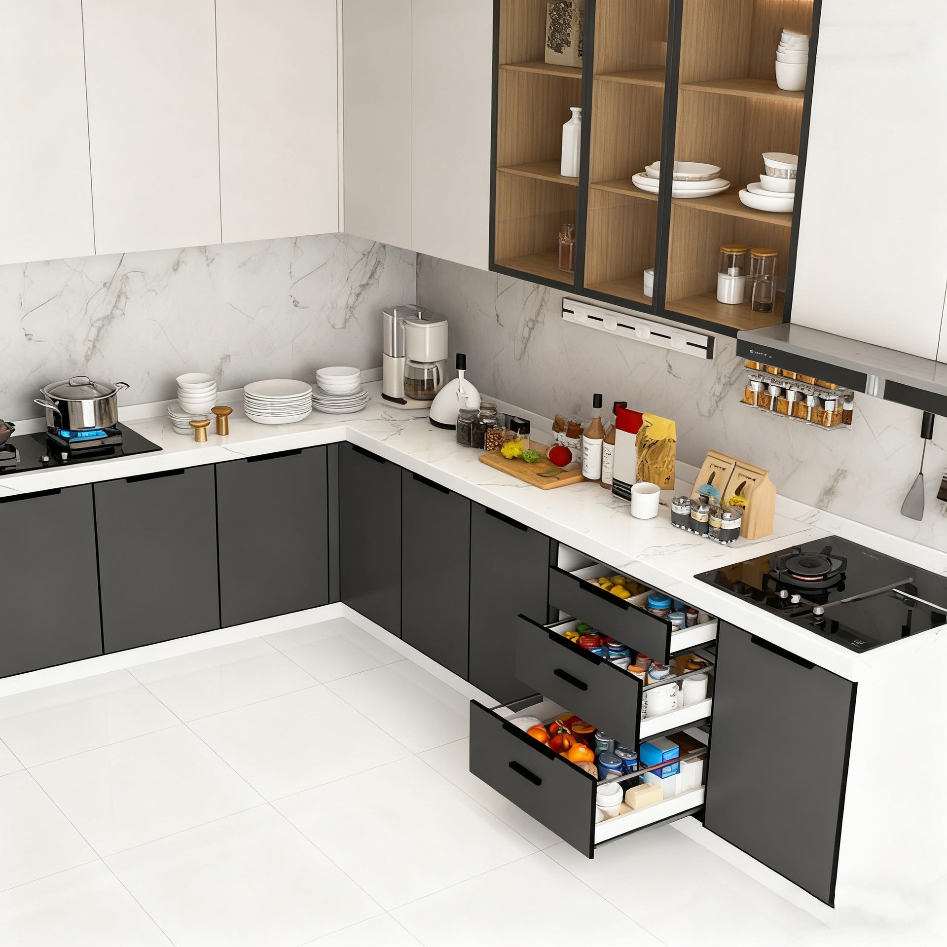 Custom Aluminum Alloy Cabinets, Wall Cabinets, Stove Integrated Cabinets, Kitchen Home Overall Design, Direct from Factory