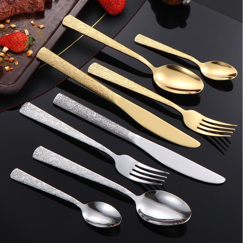 410Stainless Steel Tableware Restaurant Embossed Pattern Knife Fork Spoon24Western Steak Knife and Fork Set
