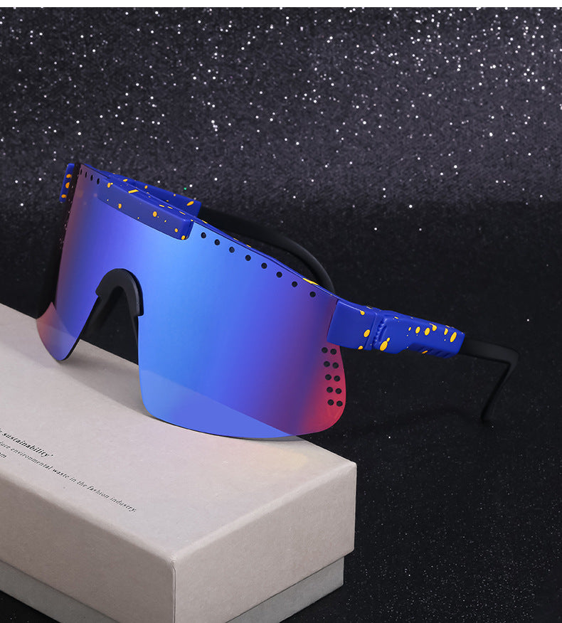 European and American Colorful Sunglasses Outdoor Cycling Windproof Sunglasses Men and Women One-piece Lens Sports Anti-ultraviolet Glasses