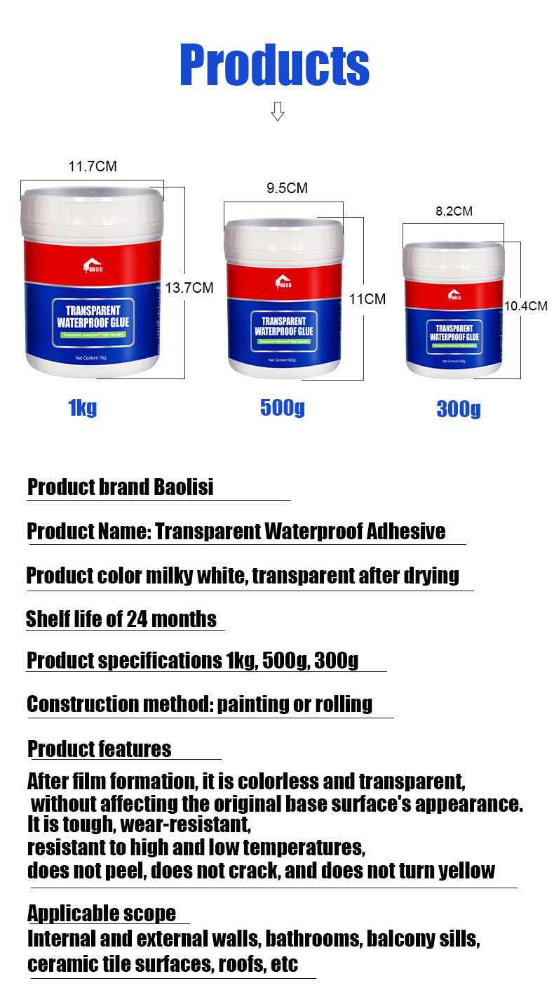 Transparent Waterproof Adhesive Roof Exterior Wall Window Sill Waterproof Leak Repair Coating Pure Acrylic Glue