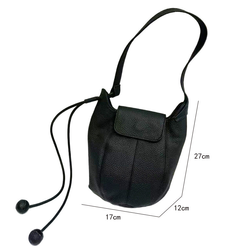 Genuine Leather Bucket Bag2025Autumn and Winter New Women's Bag Casual Fashion Versatile Single Shoulder Crossbody Large Capacity Pumpkin Bag