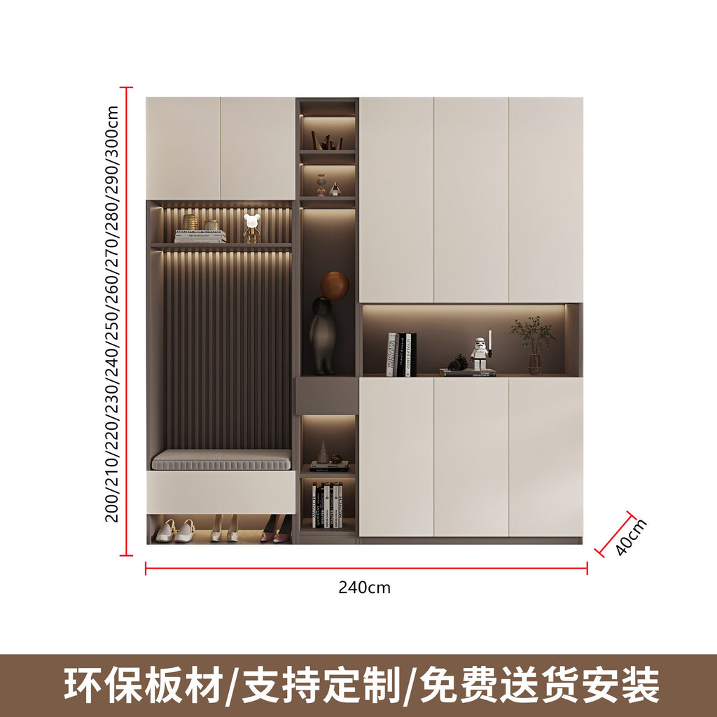 Solid Wood Entryway Shoe Cabinet Home Integrated Cabinet Top-to-Top Cream Style Simple Integrated Partition Large Capacity Doorway Shoe Cabinet