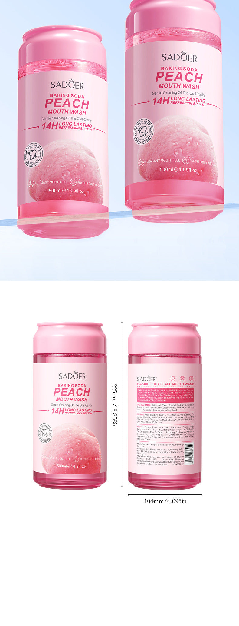 Fruit Mouthwash SADOER Fresh Orange Baking Soda Tooth Stain Remover Mouthwash Bottle Cross-Border Wholesale