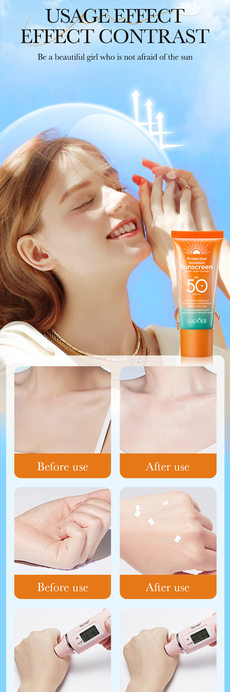 Full English Sunscreen50g SADOER Isolation Sunscreen Repair UV Protection Sunscreen Lotion  Wholesale