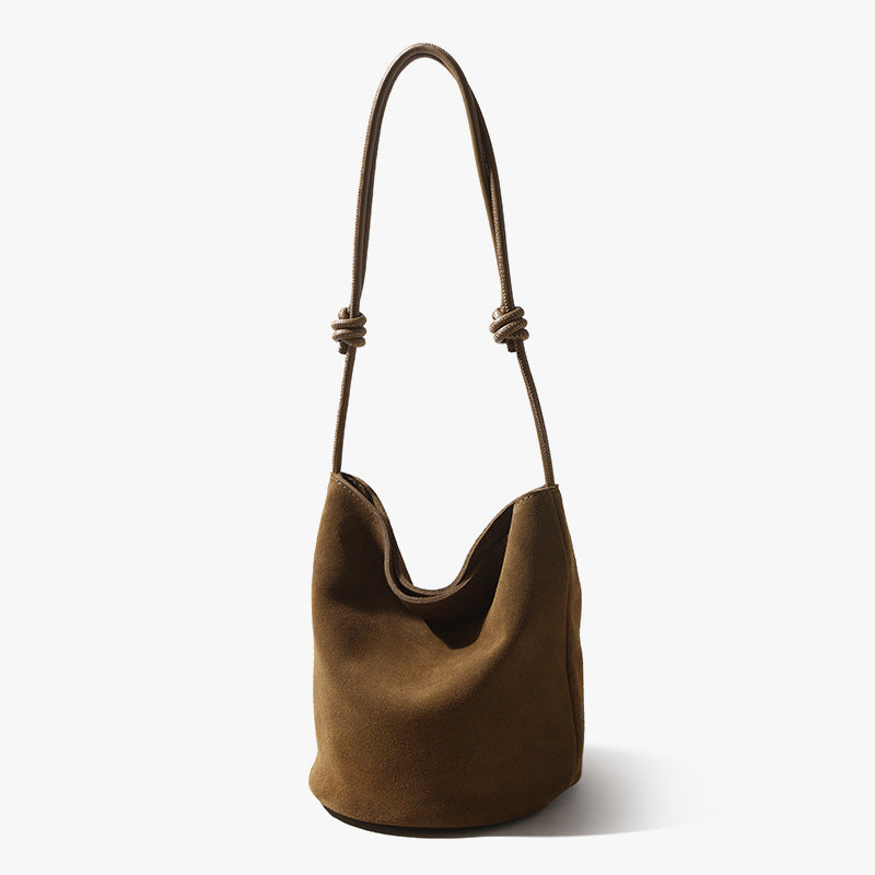 In Stock European and American Suede Underarm Bag for Women New Simple Casual Retro Matte Single Shoulder Crossbody Tote Bucket Bag