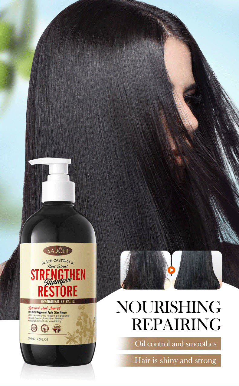 Black Castor Oil Shampoo SADOER Care Nourishing Smooth Anti-Dandruff Shampoo Cross-Border Wholesale