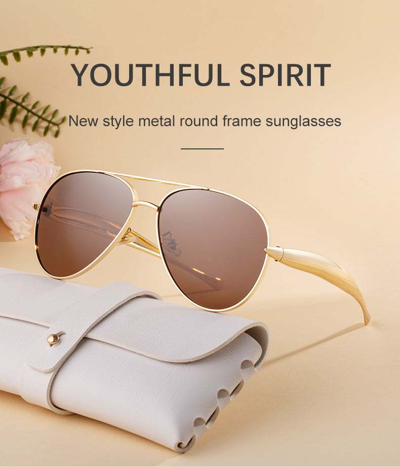 Toad-shaped Metal Sunglasses2025New Retro Plain Sunglasses High-End Feel Women Street Style Trendy Sunglasses
