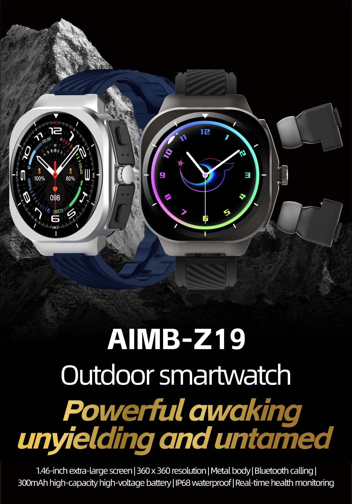 AIMB-Z19Smart Watch Bluetooth Call True Heart Rate Step Count Sleep Monitoring Hidden Earphones Sports Three-Proof