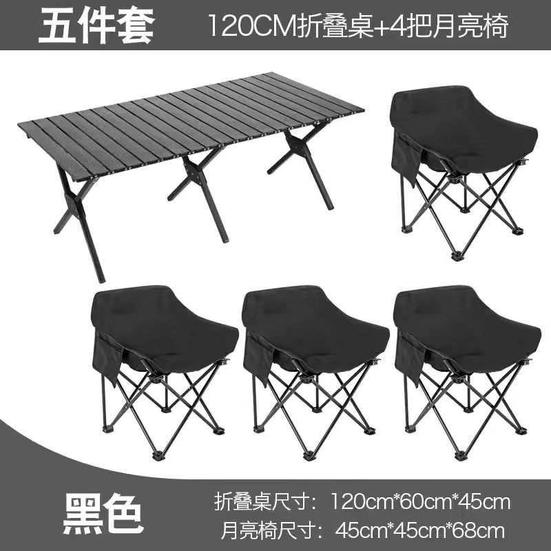 Camping Table and Chair Set Egg Roll Table Folding Chair with Backrest Moon Chair Kermit Chair Table Outdoor Camping