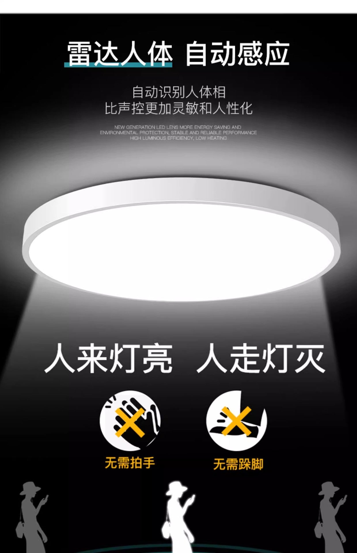 Smart Ceiling Light LED Aisle Corridor Lighting Stair Light Entryway Voice-Controlled Light Radar Human Body Sensor Light