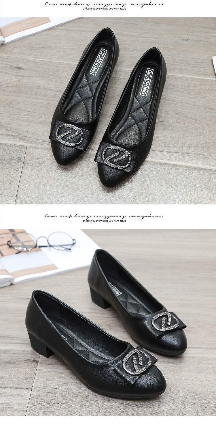 Soft Leather Single Shoes for Women, Integrated Heel, Mid-Heel, Mom Shoes, Leather Shoes, Chunky Heel, Loafers, Professional Work Shoes for Women