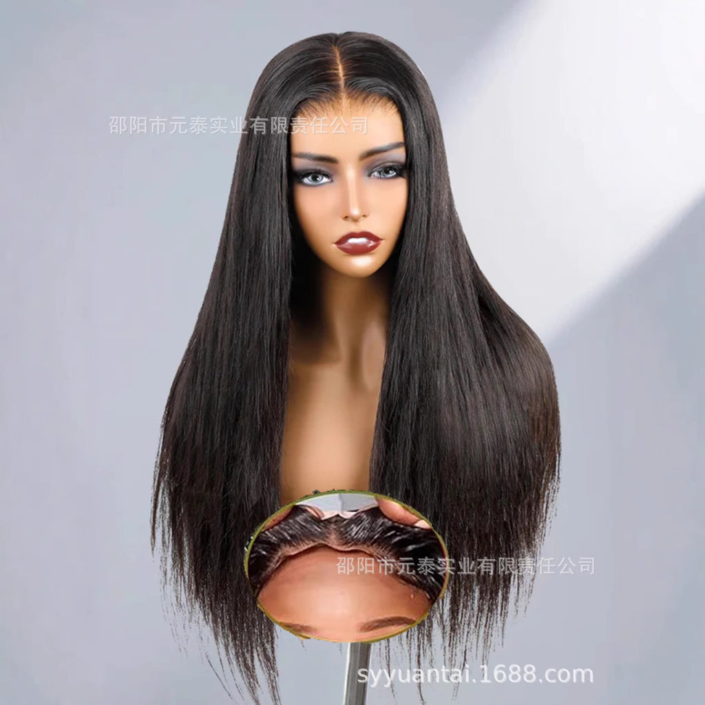 Wig for European and American Women, Middle Part, Long Straight Hair, Front Lace, Synthetic Fiber13*4*1T Headband wigs High Temperature Fiber Wig