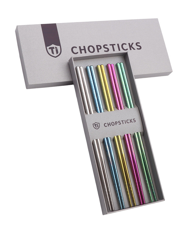 Pure Titanium Crystal Chopsticks for Home and Outdoor Use, Light Luxury Colorful Ice Flower Chopsticks23cm Half Square Chopsticks Restaurant Antibacterial Titanium Chopsticks