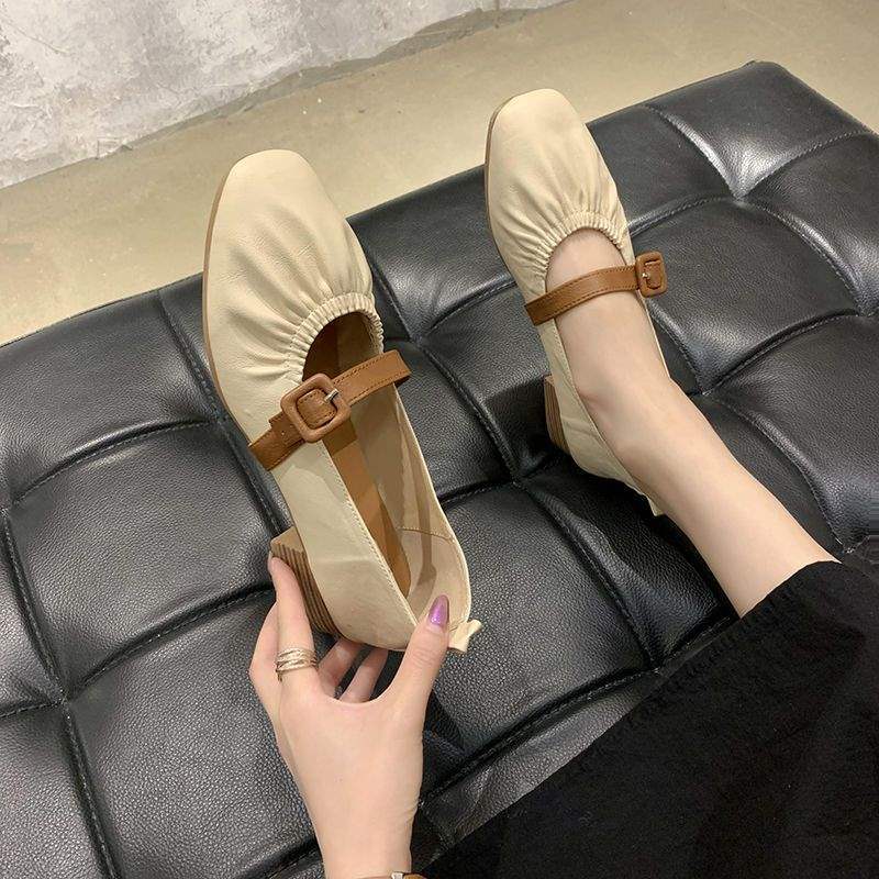 Hepburn Style Shallow Mouth Chunky Heel Single Shoes for Women2025New Square Toe Mary Jane Granny Shoes Mid Heel Versatile Soft Sole Retro