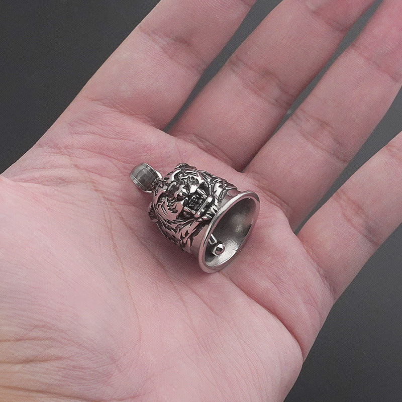 Stainless Steel Vintage Bell Punk Men's Motorcycle Style Oil Drop Distressed Titanium Steel Tiger Pendant Necklace