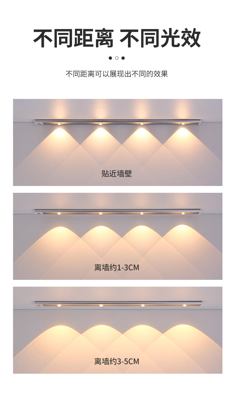 Ultra-Thin Smart led Human Body Sensor Light Rechargeable Magnetic Hill Cat Eye Light Strip Wine Cabinet Cupboard Wardrobe Light Strip