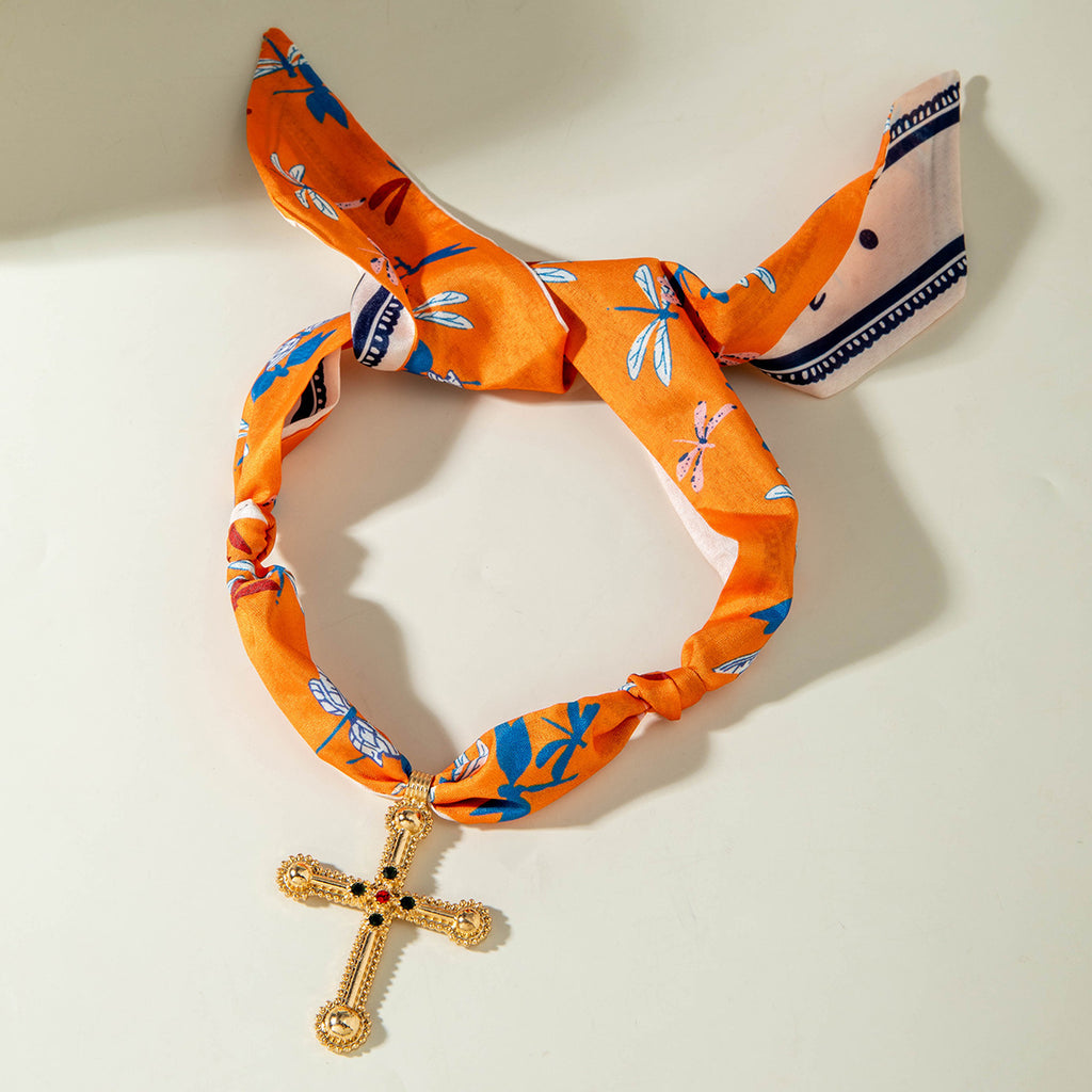 European and American Style Long Silk Scarf Necklace, Light Luxury High-End Feel, Multiple Pendants, Pearl Colorful Silk Scarf Necklace