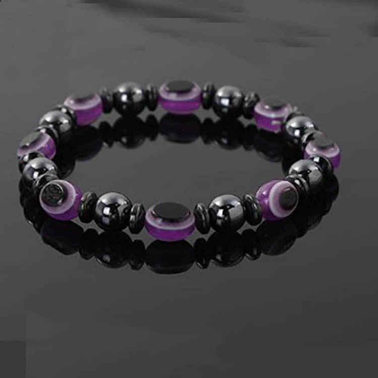 Black Gallstone Eye Bracelet Women's Gift Hematite Spacer Bracelet8mm Beaded Stretch Devil's Eye Bracelet