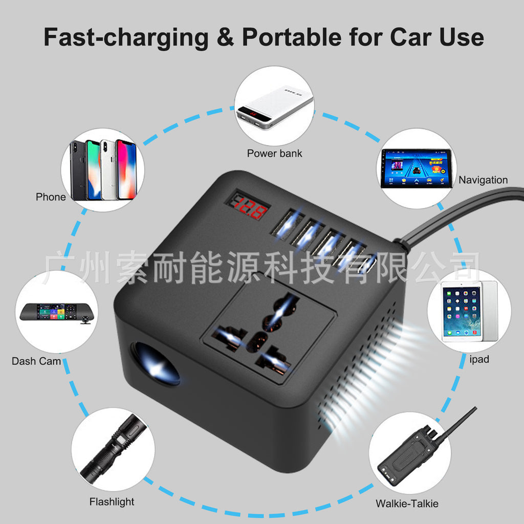 Vehicle Inverter150W12V/24V Turn120V/220V 4个USB Mouth1个Type-C Fast Charging Port