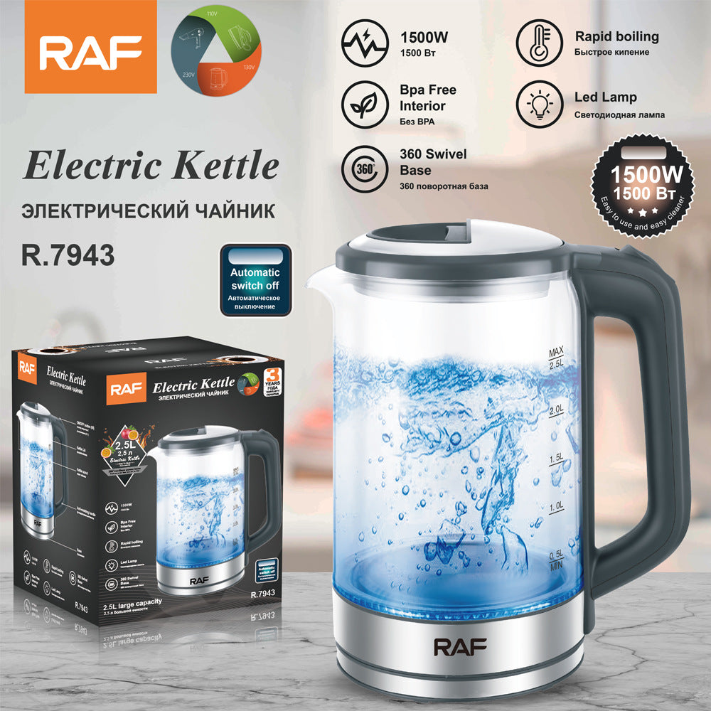 RAF European Standard Transparent Glass2.5L Electric Kettle Automatic Large Capacity Multi-Functional Kettle Overheat Protection