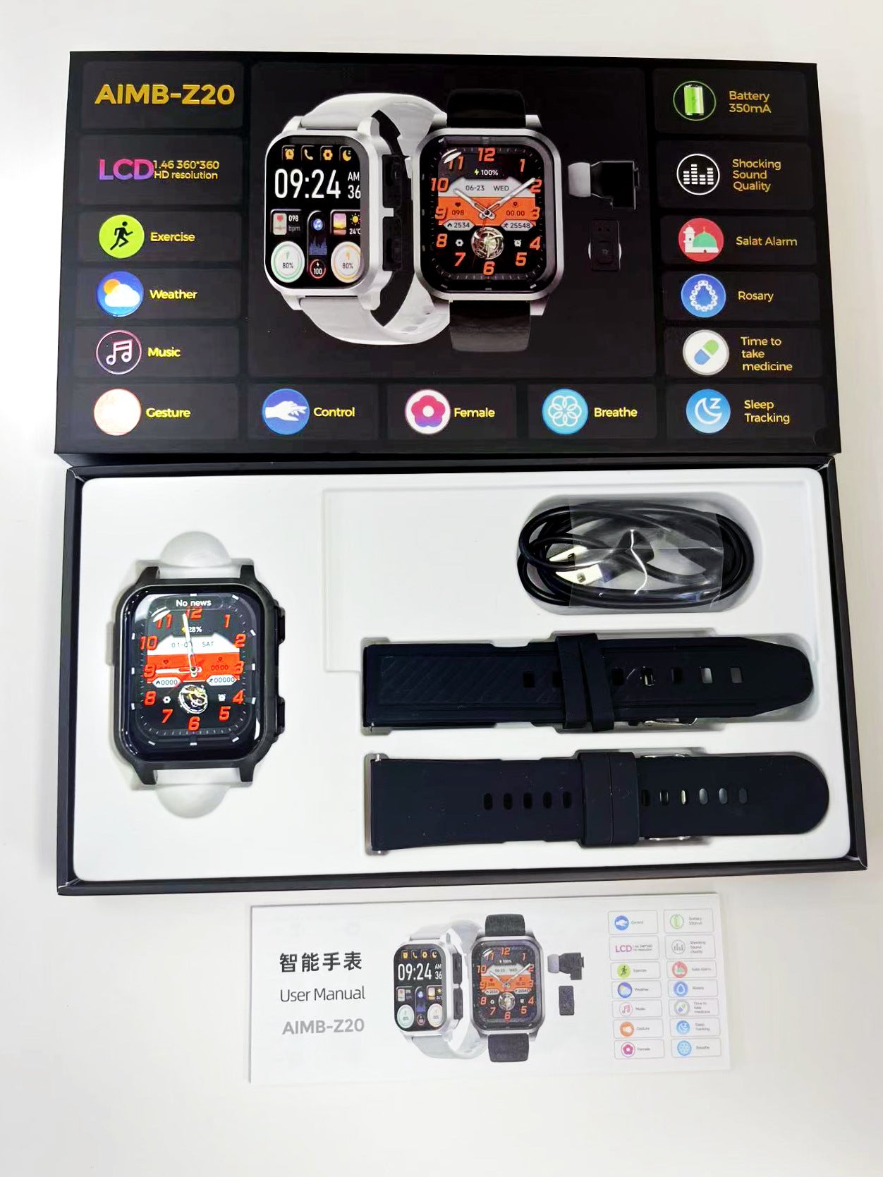 AIMB-Z20Smart Watch2.01inch Bluetooth Call Pedometer Sleep Three-Proof Sports Earphones Wireless