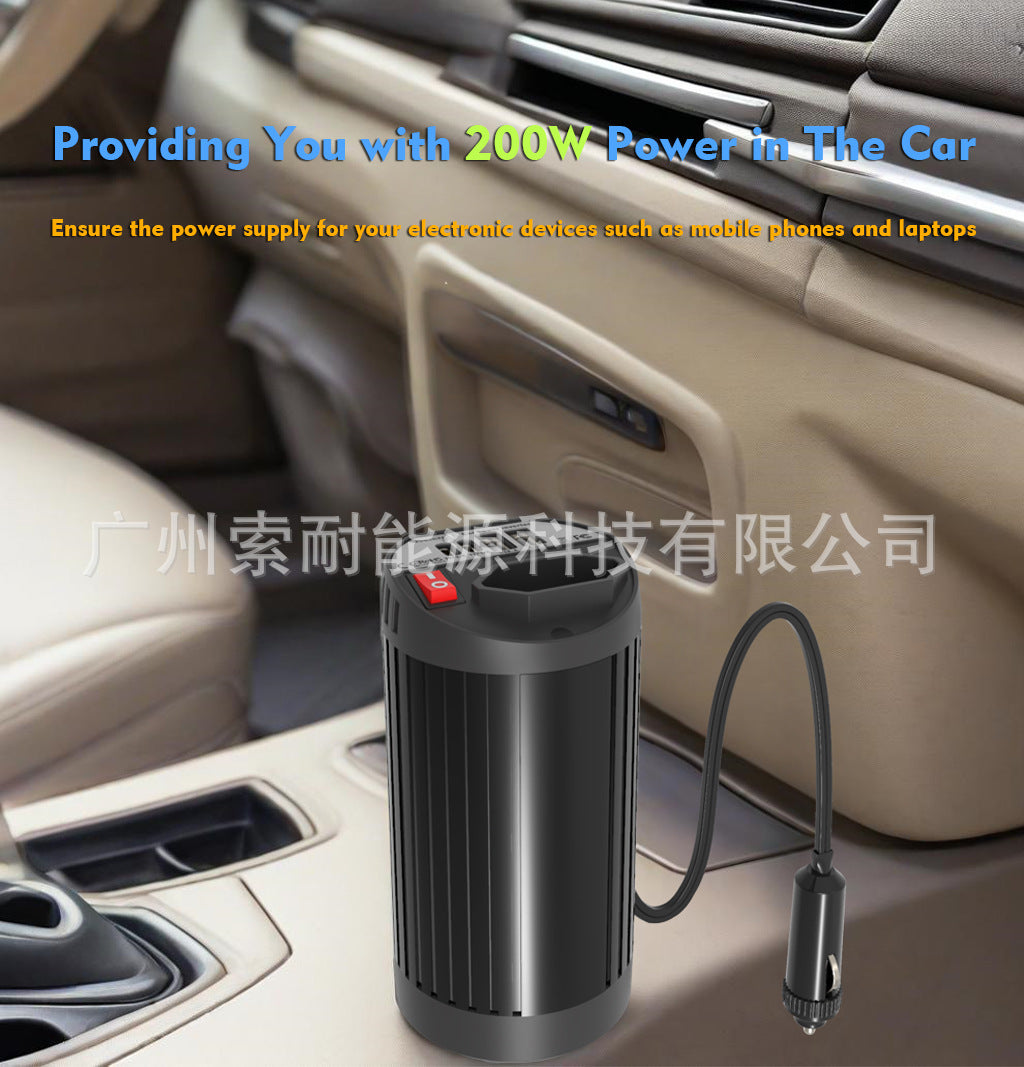 Hot Selling Car Inverter200W 12V Turn110V220V Double USB Type-C Cup Type inverter
