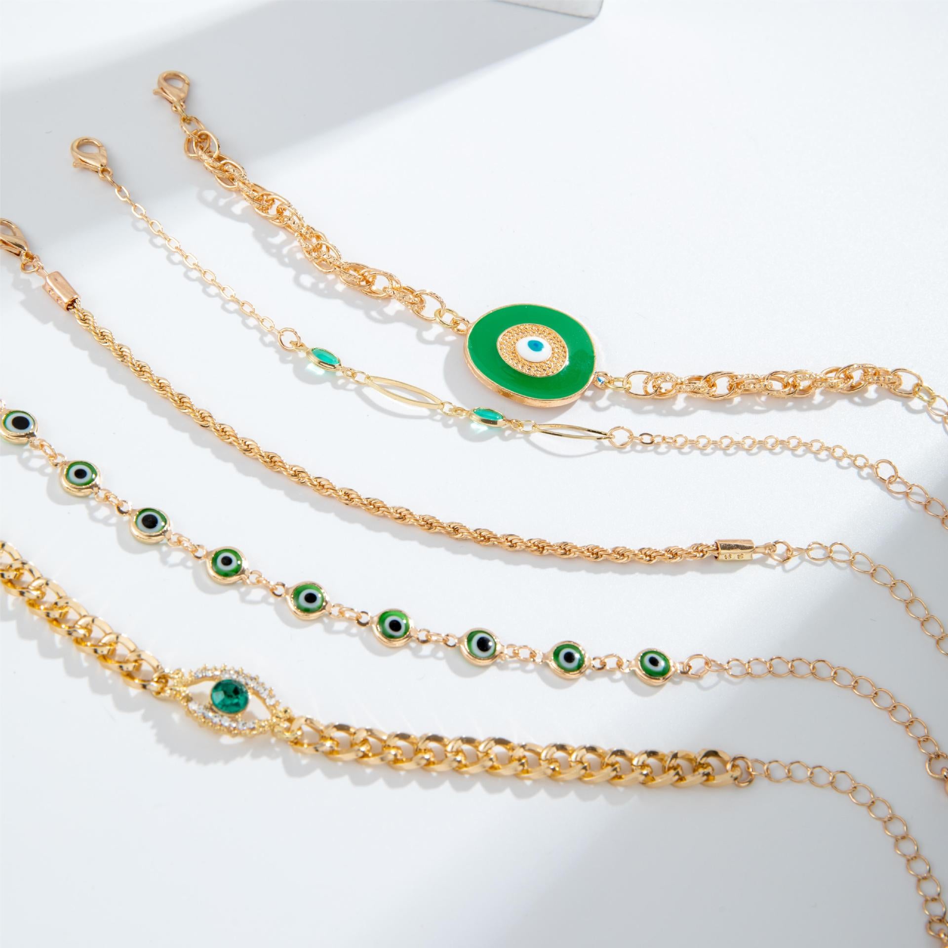 European and American Style Bracelet Bohemian Devil's Eye Bracelet Design Sense Inlaid Diamond Oil Drop Exaggerated Bracelet Set