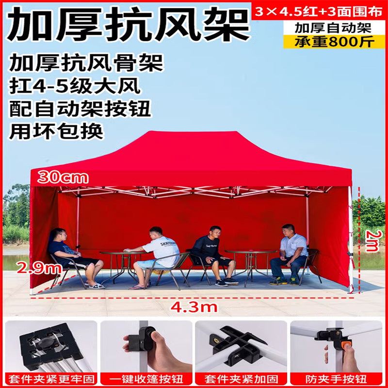 Late Night Food Stall Night Market Tent Surround Cloth for Setting Up Stalls with Four-Sided Transparent Enclosure Four-Legged Umbrella Outdoor Sunshade Foldable Rainproof Shelter