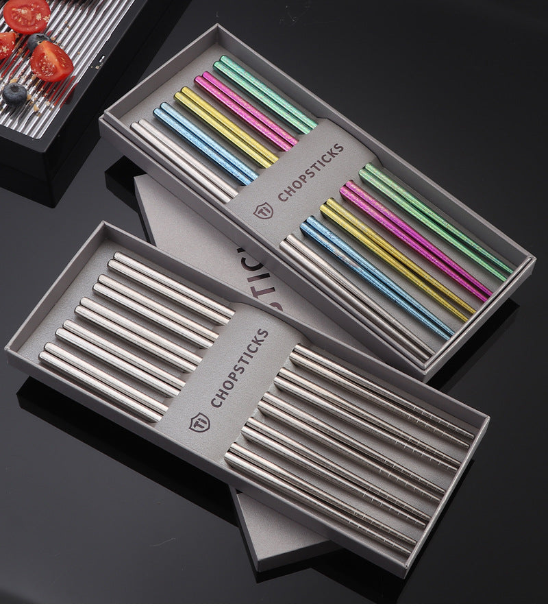 Pure Titanium Crystal Chopsticks for Home and Outdoor Use, Light Luxury Colorful Ice Flower Chopsticks23cm Half Square Chopsticks Restaurant Antibacterial Titanium Chopsticks