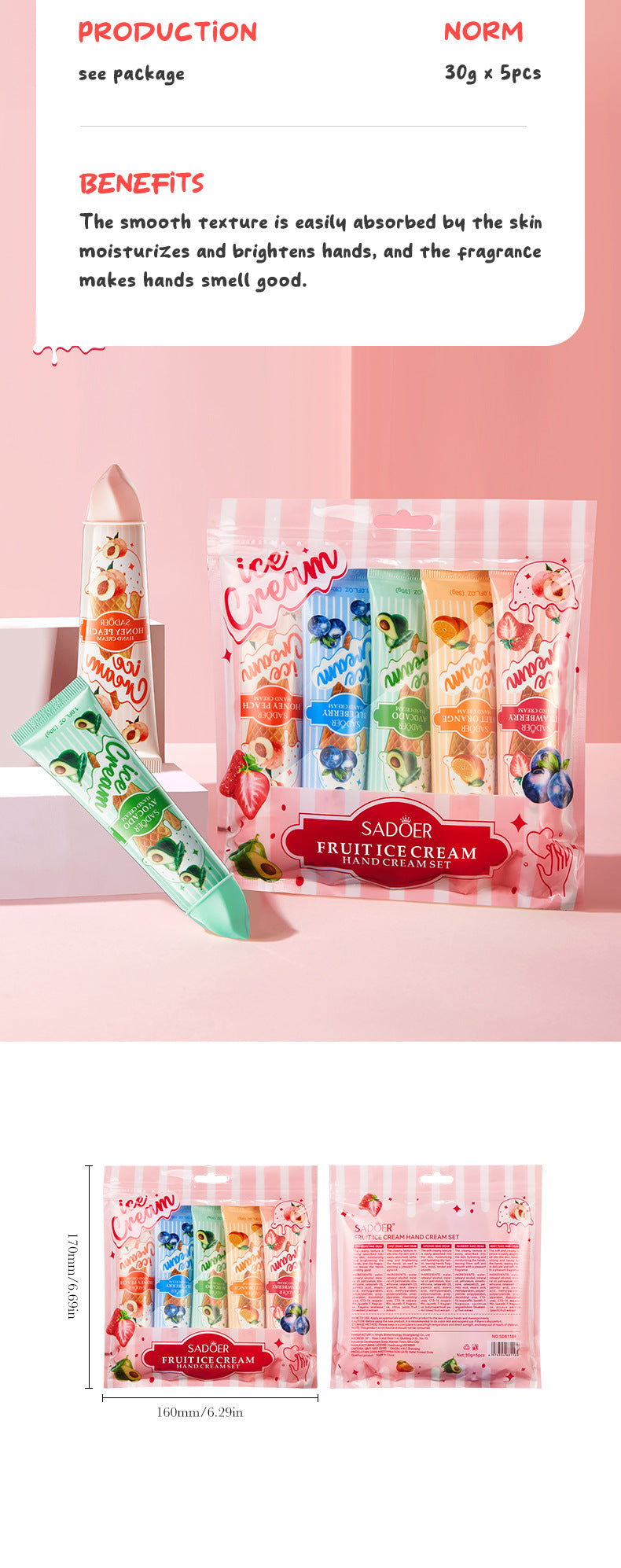 Full English Fruit Hand Cream SADOER Ice Cream Series Moisturizing Autumn and Winter Hand Cream  Foreign Trade Wholesale