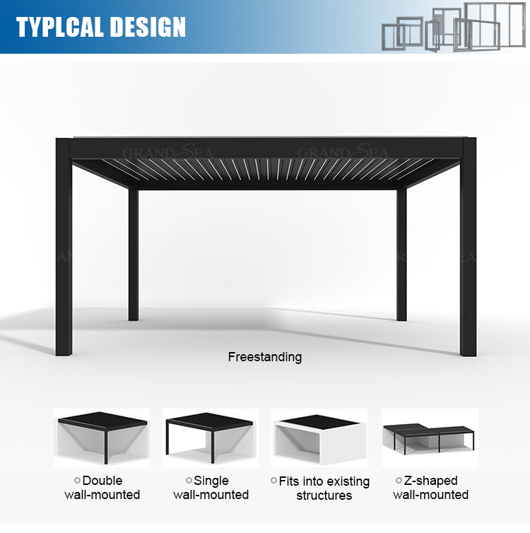 Waterproof Pergola Leisure Garden Motorized Louvered Roof Aluminium Outdoor Bioclimatic Pergola Aluminum