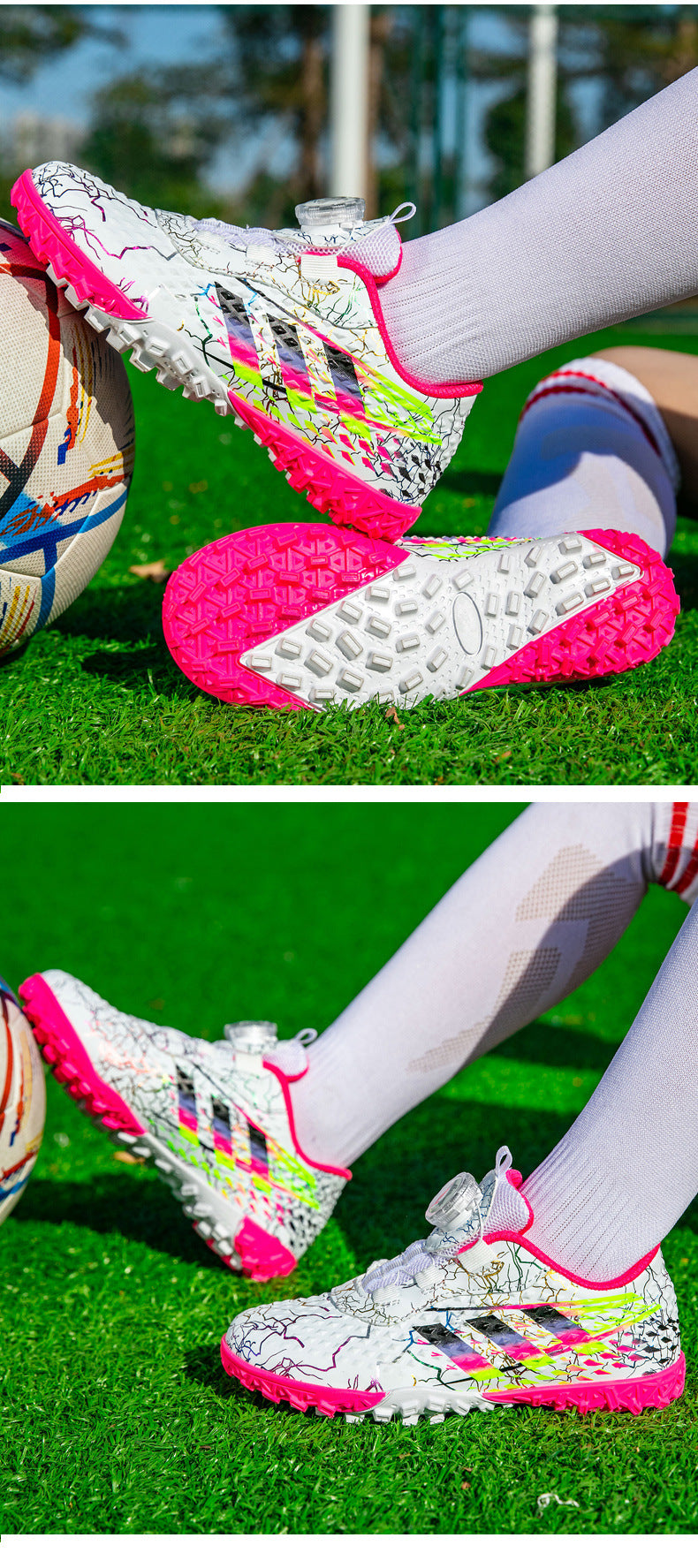 New style soccer shoes for men, women, and children with rotating buckle TF Broken Nail Style Youth Student Grassland Competition Training Shoes